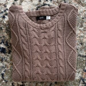 Urban Outfitters BDG Brown Cable Knit Sweater w/ Elbow Patches Sz S